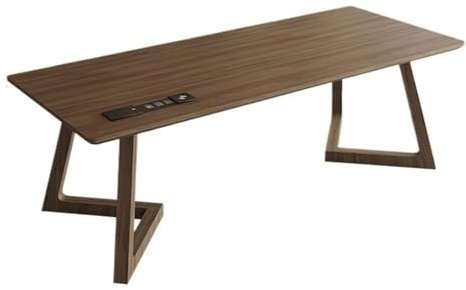 ZENGXJYCQINGJIANG Gaming Desk Minimalist Solid Wood Desk Modern Rectangle Writing PC Workstation with Charging Outlets(M)