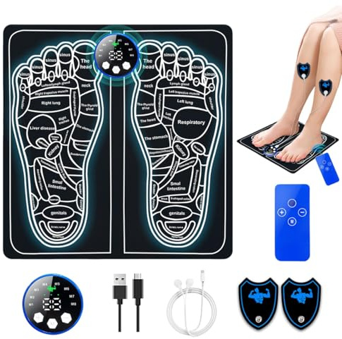 ZQQO EMS Foot Massager - Electric Foot Massagers for Pain and Circulation with 8 Modes & 29 Intensities, Feet Massager Machine for Plantar Fasciitis with 2 Pulse Patch as Gifts for Men & Women