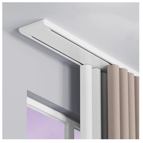 QSTGX Rail pour Rideaux Double Panneau Japonais Coulissant avec Rail Conception Invisible pour séparateur de pièce, Salon, Chambre à Coucher, Bureau(3.6m)