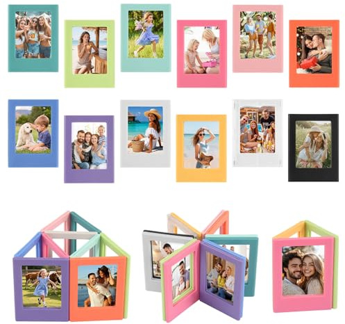 HFDONGL 12 Stück Magnet Bilderrahmen Magnetische Bilderrahmen Bunt Mini Fotorahmen Collage Fotomagnete Kreative Fotorahmen Set für Kühlschrank Desktop