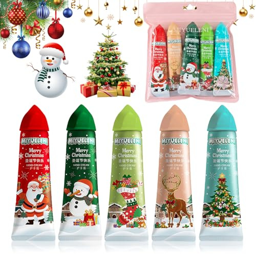 5 Stück Weihnachten Handcreme Mini,Feuchtigkeitscreme Pflegecreme | Handcreme Weihnachtsgeschenke für Trockene Rissige Hände, Frauen Männer, Adventskalender Füllung Herbst/Winter Handcremes