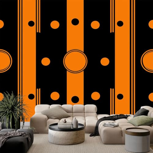 WHUOEUCO Fototapete Orange gestreifte Punkte 400x280 cm 3D Motivtapeten Wandbild Vlies Foto Tapete Wandtapete, für Wohnzimmer Schlafzimmer Kinderzimmer Büro Wanddeko