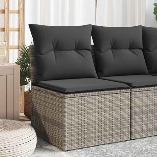 Mandloder Gartensessel ohne Armlehnen, Grau Poly Rattan, mit Kissen, Stauraum, wasserdichter Beutel, UV-beständig, 55x62x69 cm, für Outdoor Patio Möbel Sets