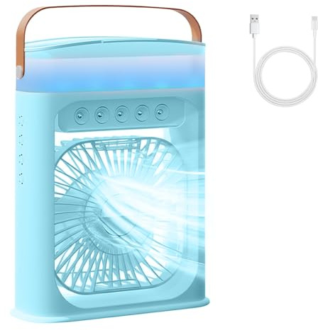 Portable Air Conditioner, 4-in-1 Air Cooler Quiet Mini Air Conditioner Desk Fan, 3 Wind Speeds, 3 Spray Modes, 600ml Water Tank 6 Colors Light Evaporative Cooling Fan for Home Office Outdoor (Blue)