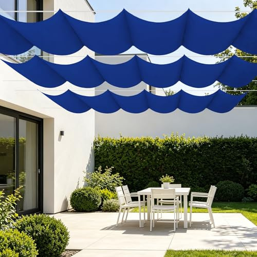 Tenda Parasole a Onda Retrattile 300 x 220 cm Impermeabile UV Tenda a Velas con Occhielli e Cordino per Terrazza, Pergola, Veranda, Giardino, Blu Scuro