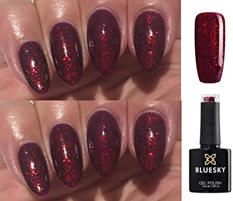 Bluesky Nail Gel Polish Ruby Ritz Ruby Sparkle Deep Red Glitter Sparkle 80545 UV LED Soak Off 10ml