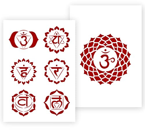 QBIX Chakra Schablone - Alle Chakras Schablone - Yoga, Meditation Schablone - A5 Größe - wiederverwendbare kinderfreundliche DIY Schablone zum Malen, Backen, Basteln, Wand, Möbel