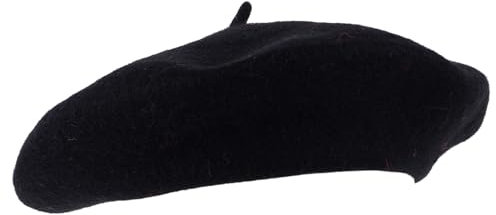 ZAKIRA Einfarbige Baskenmütze aus Wolle für Damen und Herren (Schwarz)