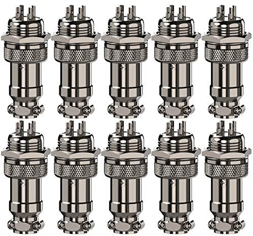 CLDIY GX16 4 Pins Panel Montaggio in metallo Rotondo Metallo Aviation Plug Adapter Maschio Femmina Presa di corrente (10 pezzi)