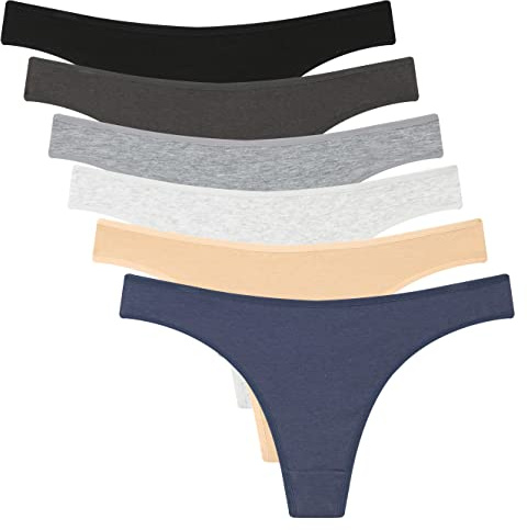 ELACUCOS 6 Pack Women's Thongs Cotton Breathable Panties Bikini Underwear Basics Medium