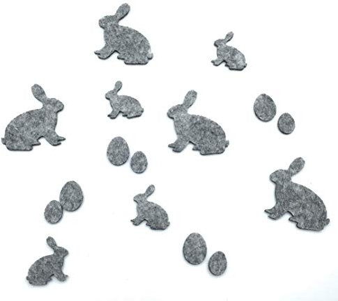 Wunderschöne Streu-Deko Ostern (Osterhasen und Ostereier) aus Filz - 16 Teile (grau meliert)