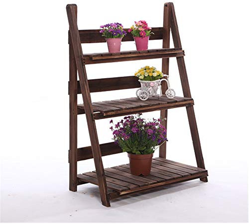 ChengBeautiful Blumenständer 3-lagige Klapppflanze Regal Regal Garten Holzleiter Blumentopf Blumenständer (Color : D, Size : L)