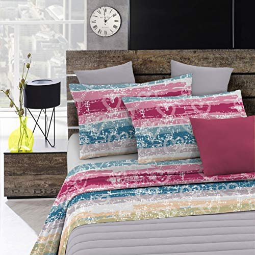 Set Lenzuola Letto Fashion, Made in Italy- Completo Letto in Morbida Microfibra, Lenzuolo Sotto con Angoli, Telo Sopra 150x270 e Federa con Patella Interna, Singolo, Love Lines