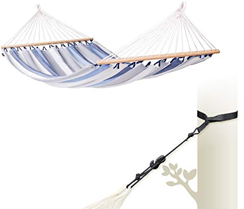 LA SIESTA® Alisio Hamac Double à Barre & Fixation Arbre & Poteau – Hamac Exterieur Interieur Resistant aux intemperies, Toile de Hamac pour 2 Personnes pour Jardin Balcon, Charge 160 kg - Sea Salt