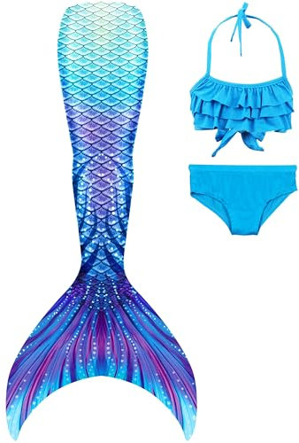 DNFUN Meerjungfrauenschwanz mit Bikini zum Schwimmen für Mädchen Meerjungfrau Schwanz Schwimmen kostüme für Kinder,Meerjungfrau Flosse Mädchen Seperat