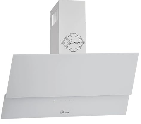Gurari Campana extractora de pared 60 cm 268.6 WH Prime, diseño inclinado en vidrio blanco, motor potente 1000 m³/h, 3 niveles, LED, clase energética A, recirculación o salida de aire