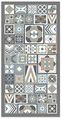 Panorama Tapis Vinyle du Sol Cuisine Salle de Bain - Différentes Tailles - (Style Carreaux Ciments Bleu 120x160 cm)