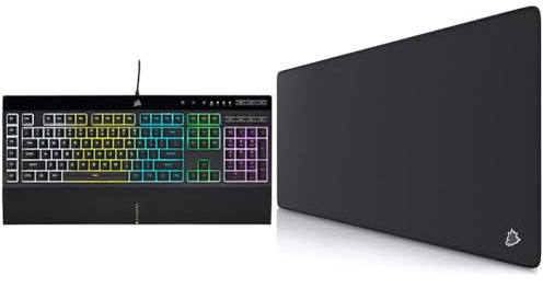 Corsair K55 RGB PRO Kabelgebundene Membran-Gaming-Tastatur (Dynamische RGB-Hintergrundbeleuchtung) QWERTZ, Schwarz & CSL-Computer - XXL Speed Gaming Mauspad Titanwolf Schwarz 900x400mm - XXL Mousepad