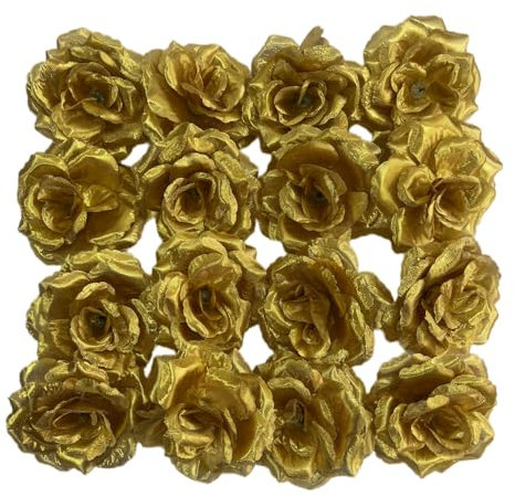 Corkwaw 25 teste di rosa artificiali da 7,6 cm, fiori di rosa in seta, per matrimoni, feste, casa, giardino, fai da te, decorazioni per scatole regalo (oro)