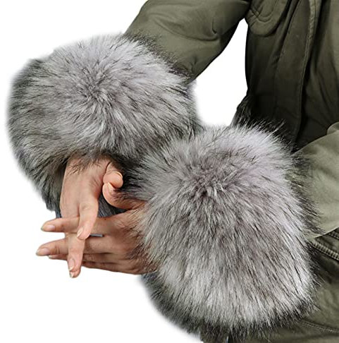 Lifup 1 Paar Damen Kunstpelz Armwärmer Kurze Manschetten Dekoration Grau 2 One size