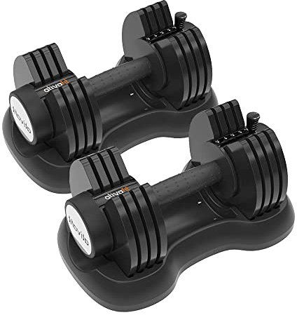 ATIVAFIT 2x12.5kg Adjustable Dumbbell for Workout Strength Training Fitness Weight Gym with Fast Automatic Adjustable