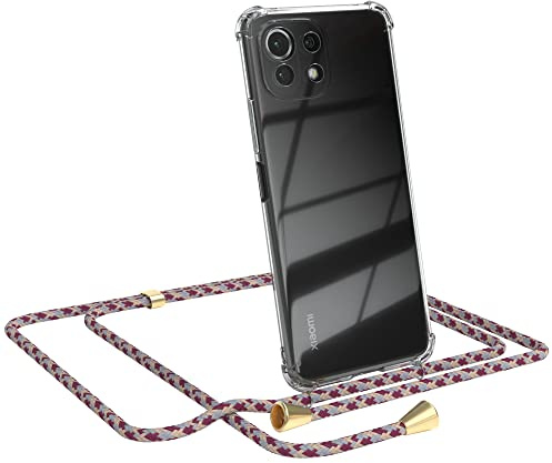 EAZY CASE Handykette kompatibel mit Xiaomi Mi 11 Lite/Mi 11 Lite 5G / 11 Lite 5G NE Handyhülle mit Umhängeband, Handykordel mit Schutzhülle, Silikonhülle, Stylische Kette, Bordeaux Camouflage