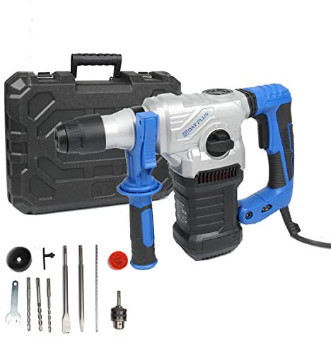 Professional Marteau perforateur (1500 W, Mandrin Interchangeable SDS Plus, Technologie Anti-vibration, Force de Frappe 6 J, Taux d'impact 0-4000BPM, avec Accessoires, dans Coffret de Transport)