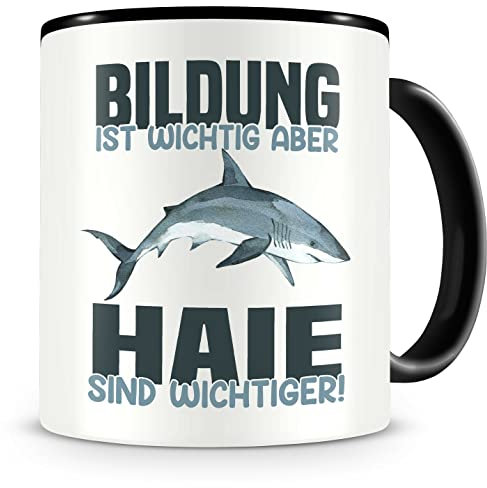 Samunshi® Hai Tasse mit Spruch Bildung Wichtig Haie Wichtiger Geschenk für Hai Fans Kaffeetasse Lustige Tassen zum Geburtstag