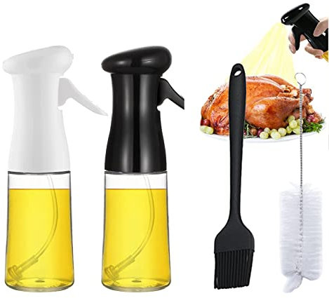 JasCherry 2 Pcs Pulverizador de Aceite de Oliva 200 ml Botella Pulverizador de Aceite para Cocinar, Botella de Spray para Aceite para Barbacoa, Ensalada, Hornear, Asar