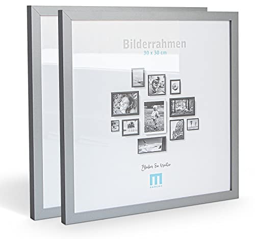 M MERCEO 2 Stk. Bilderrahmen 30x30cm in grau aus MDF, minimalistisch & modern für Fotos & Bilder. Inkl. Acrylglasschutz. Eignet sich als Tisch-Aufsteller und für die Wand, Hochformat oder Querformat.