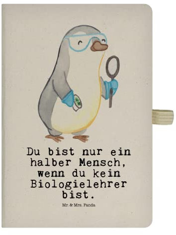 Mr. & Mrs. Panda DIN A5 Baumwoll Notizbuch Biologielehrer Herz - Geschenk, Schule, Grundschule, Schreibheft, Notizblock, Kladde, Ausbildung, Kollege,