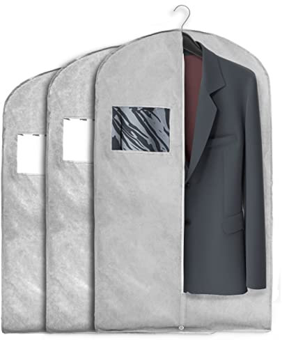 COVER IT Custodia Porta Abiti Grigio 100x60x7cm - 3 Pezzi - Copriabiti Antipolvere Con Tasca Posteriore - Custodia Abiti Armadio - Copri Abiti Da Armadio - Custodie Abiti Armadio