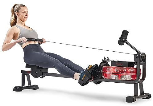 Sunny Health & Fitness Premium Water Rower w/Intensive Dynamic Real-Time Resistance, 300 LB Capacity Flip-able Rowing Machine for Home Training, Optional Free SunnyFit App Connection