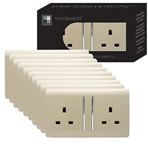 Trendi 2 Gang 13 Amp Switched Plug Socket Gold Trade Pack (x10) ART-SKT213LGOx10