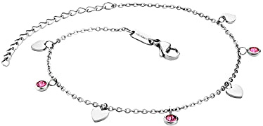 Julie Julsen JJAC29215S Damen Fußkettchen Herz Edelstahl Silber rosa Zirkonia 26 cm