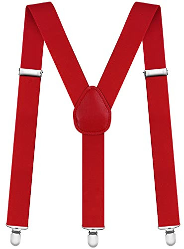 Aomig Bretelle, Bretella a Forma di Y con 3 Forte Clip, Elastici Registrabili Bretelle Uomo Donna Larghe 3.5cm, Bretelle Pantaloni per Camicie, Abiti, Feste, Affari(Rosso)