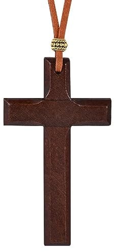 Feilok Kette Männer Herrenschmuck Halsband Kette Holz Herren Halskette mit Anhänger Kreuz Braun für Männer