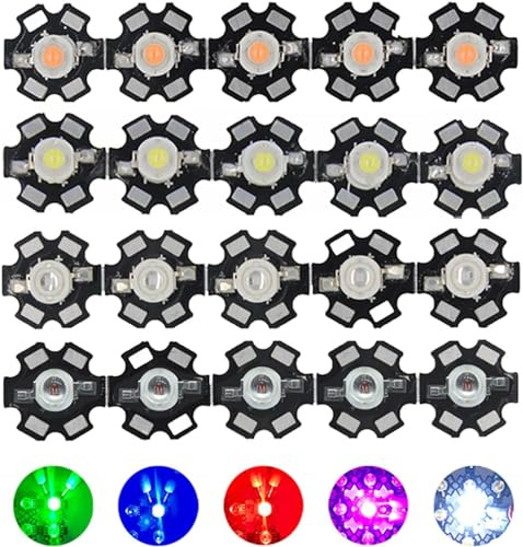 TOPXCDZ 100 stücke 1W 3W High Power led-Diode Kalt Warm Weiß RGB UV 395nm Tief Rot Grün Royal blau 450nm 660nm Rosa LED mit 20mm Sterne pcb (3W, Cold White 6500K)