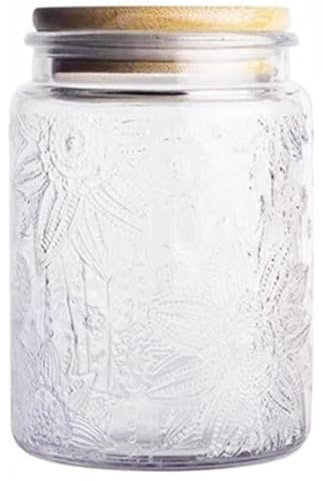 24 OZ Glass Storage Jar with Airtight Wooden Lids, Vintage Food Containers Canisters Sets for Kitchen Counter,Pantry, coffee, tea, creamer, sugar, baking soda, candy, Cute Food Storage Jar (Sunflower)