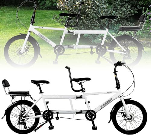 BOBVB Tandemfahrrad, City-Tandemfahrräder, faltbares 20-Zoll-Beach-Cruiser-Fahrrad, Dreisitzer, 7-Gang-verstellbar, Größe 210 x 35 x 110 cm/110 x 35 x 62 cm, maximale Belastung 200 kg White
