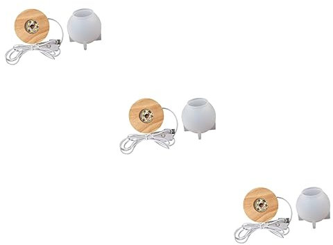 VILLCASE 3 Sätze Ball-nachtlicht-form Kreis Schablone Beleuchteter Sockel Aus Holz Leichte Harzformen Silikon Kugel Silikonformen Licht Selber Machen Led Lichter 3d Hölzerne Lampe Kristall