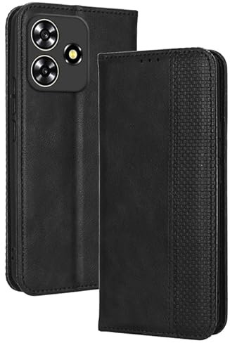 Topme Handyhülle hülle fur ZTE Blade A73 (4G) / V50S / V50 Smart (6.6 Inches) Case Schutzhülle, Handyhülle aus Leder mit Stilvollem, Strukturiertem Kartenschlitz.Schwarz