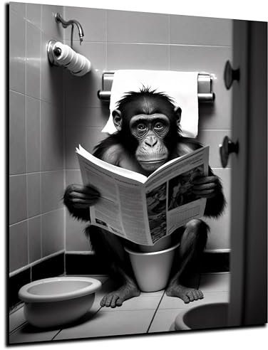 DARO Design - Bilder Deko Gäste WC Wandbild Badezimmer Bad Toilette Kunstdruck Bild auf 6mm HDF 50x70 cm Affe Wanddeko - lustige Wandbilder Leinwand Poster Chimp Aesthetic Room Decor Monkey