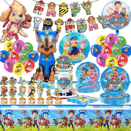 YCWSSB 79 Stück Geburtstag Deko, Kinder Geburtstagdeko, Jungen Mädchen Birthday Decorations Set mit Teller, Banner, Servietten, Luftballons, Cake Topper