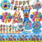YCWSSB 79 Stück Geburtstag Deko, Kinder Geburtstagdeko, Jungen Mädchen Birthday Decorations Set mit Teller, Banner, Servietten, Luftballons, Cake Topper