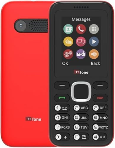 TTfone TT150 Téléphone Portable Basique Débloqué avec Bluetooth, Batterie Longue Durée, Double SIM avec Appareil Photo et Jeu, Facile à Utiliser, Robuste et Léger (Rouge, avec Chargeur)