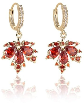 BSLVWG Frauen Ohrringe Ahorn Blatt Dangle Hoop Ohrringe mit Cubic Zirkonia Kristallblätter Tropfen Tiny Huggie Hoops Ohrring Modeschmuck Geschenke für Frauen Mädchen