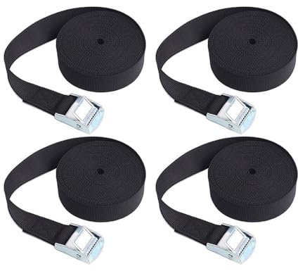 4 Stück Ratschen-Spanngurte, verstellbare Spanngurte, Zurrgurte für Fracht, Gepäck, Lieferwagen, LKW, Motorrad (schwarz) – 5 m x 50 mm