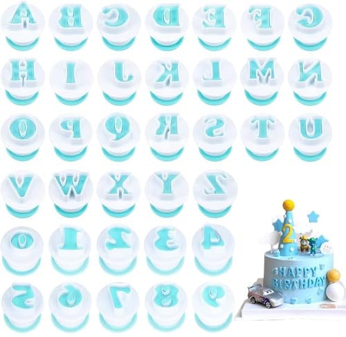 36Pcs Alphabet Cookie Cutter Fondant Letter Cutters Cake Decorating Alphabet Letter Stamps Number Icing Cutters Baking Mold for Wedding Birthday Christmas Baby Shower Party Cake Decoration