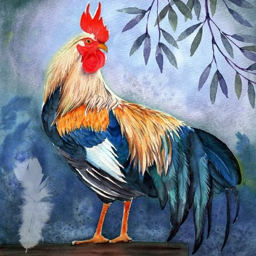 20 Servietten Tiermotive Großer Hahn auf blau als Tischdeko. Papierservietten mit Motiv. Auch für Decoupage und Serviettentechnik 33x33cm